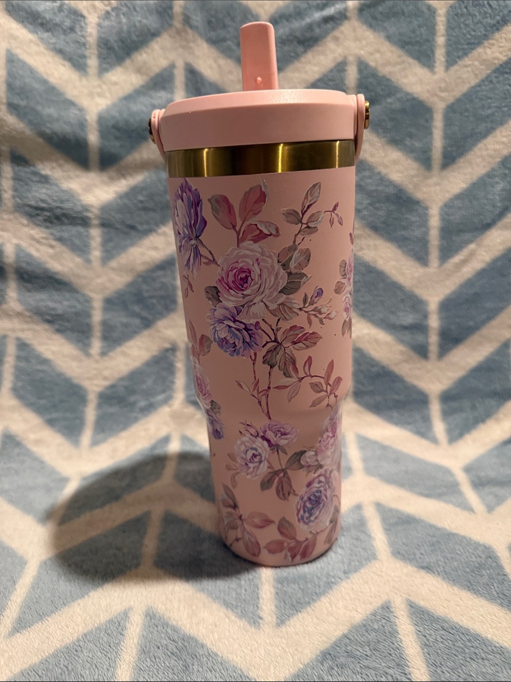Pink Floral HYDROPEAK Insulated Travel Tumbler with Straw